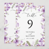 Boho Lilac Floral Wedding Tischnummer (Vorne/Hinten)