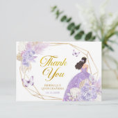 Boho Lilac Geometric Butterfly Quinceañera Floral Dankeskarte (Stehend Vorderseite)