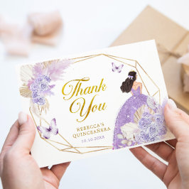 Boho Lilac Geometric Butterfly Quinceañera Floral Dankeskarte