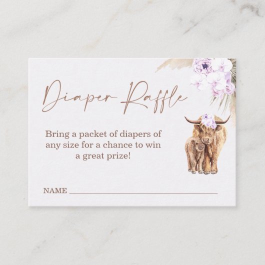 Boho Lilac Kuh Babydusche Windelwindeln Beilage Visitenkarte (Vorderseite)