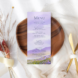 Boho Lilac Night Mountain Landscape Wedding Menü Menükarte