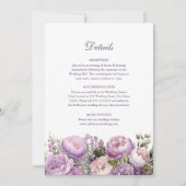 Boho Lilac Peonies Wedding Details Card Einladung (Vorderseite)