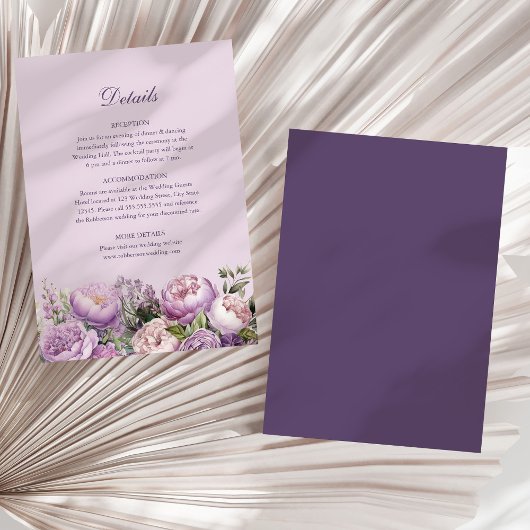 Boho Lilac Peonies Wedding Details Card Einladung