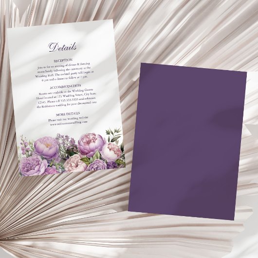 Boho Lilac Peonies Wedding Details Card Einladung