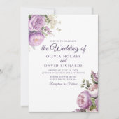 Boho Lilac Peonies Wedding Einladung (Vorderseite)