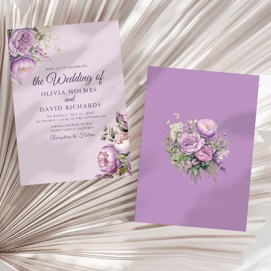Boho Lilac Peonies Wedding Einladung