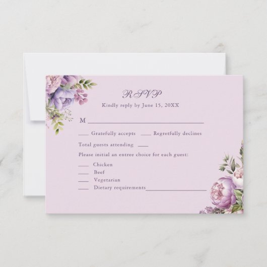 Boho Lilac Peonies & Wildblumen Wedding RSVP Card Dankeskarte (Vorderseite)