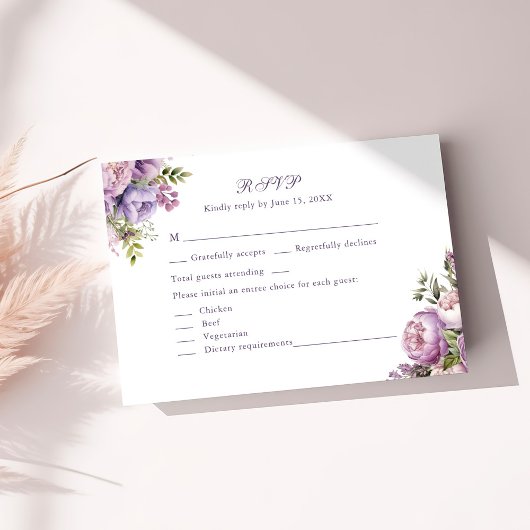 Boho Lilac Peonies & Wildblumen Wedding RSVP Card Dankeskarte