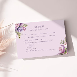 Boho Lilac Peonies & Wildblumen Wedding RSVP Card Dankeskarte