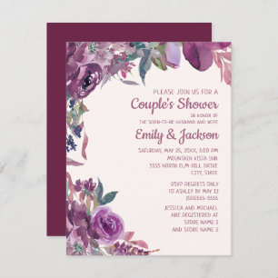 Boho Lilac Plum Lila Floral Couple's Wedding Einladung