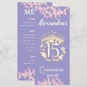 Boho Lilac und Gold Quinceñera Celebration Menükarte (Vorne/Hinten)