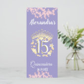 Boho Lilac und Gold Quinceñera Celebration Menükarte (Stehend Vorderseite)