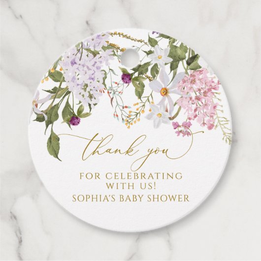 Boho Lilac Wildblumen Babydusche Geschenkanhänger (Vorderseite)