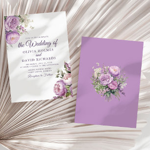 Boho-Lilafarbene Pfingstrosen-Hochzeit Einladung