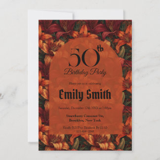 Boho Lilies Luxury Milestone Birthday Einladung