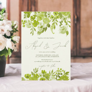 Boho Limone grüne handgemalte Blumenhochzeit Einladung