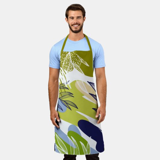 Boho Limone, Marine und Blue-Blätter Schürze (Getragen)