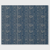 Boho Linear Mudcloth | Klassisches Indigo Geschenkpapier (Flach)
