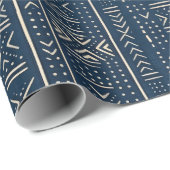 Boho Linear Mudcloth | Klassisches Indigo Geschenkpapier (Rolleneckpunkt)
