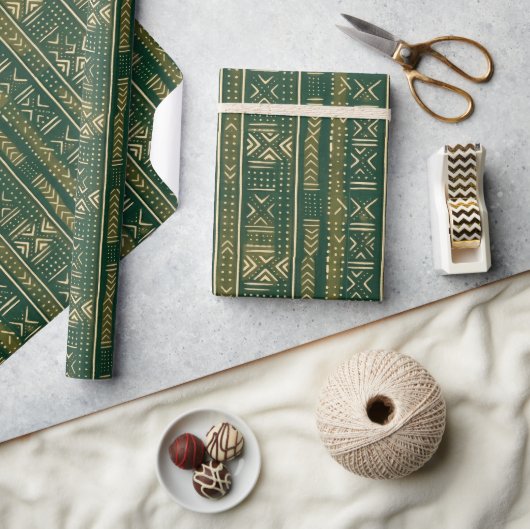 Boho Linear Mudcloth | Waldmoos Geschenkpapier (Kunsthandwerk)
