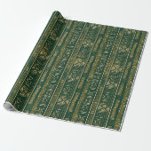 Boho Linear Mudcloth | Waldmoos Geschenkpapier (Ungerollt)