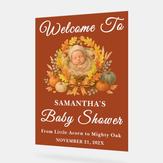 Boho Little Acorn Fall Baby Dusche Willkommen Acrylschild (Winkel)