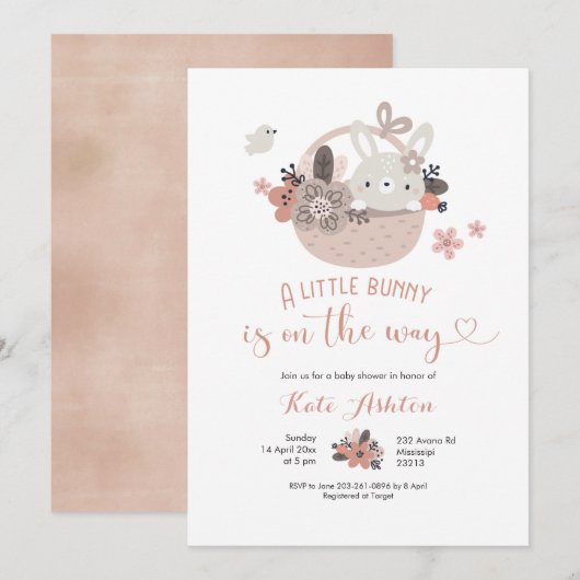 Boho Little Bunny ist auf dem Weg Baby Shower Einladung (Vorne/Hinten)