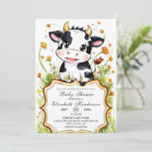 Boho Little Colorful Cow Baby Dusche Einladung (Stehend Vorderseite)
