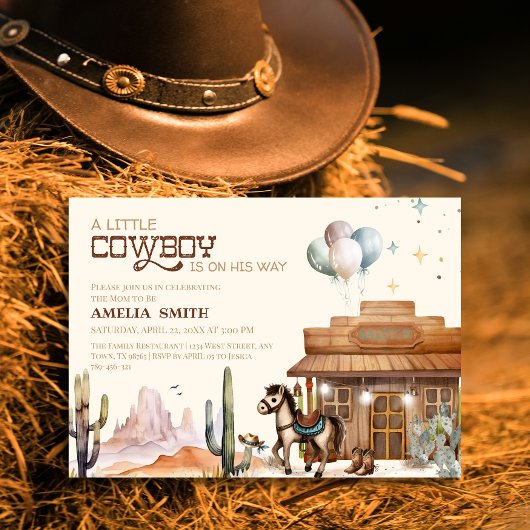 Boho Little Cowboy Western Baby Shower Desert Einladung