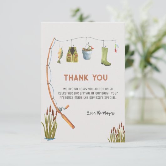 Boho Little Fisherman Baby Shower Danke Karte (Stehend Vorderseite)