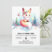 Boho Little Fox Birthday digital Einladung (Stehend Vorderseite)