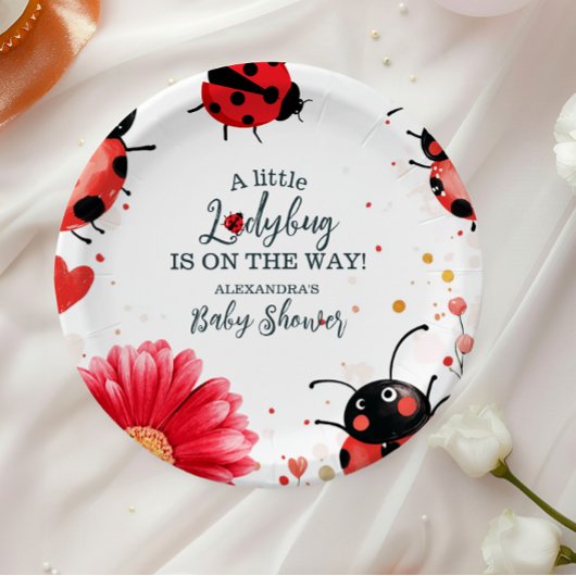 Boho Little Ladybug Baby Shower Pappteller