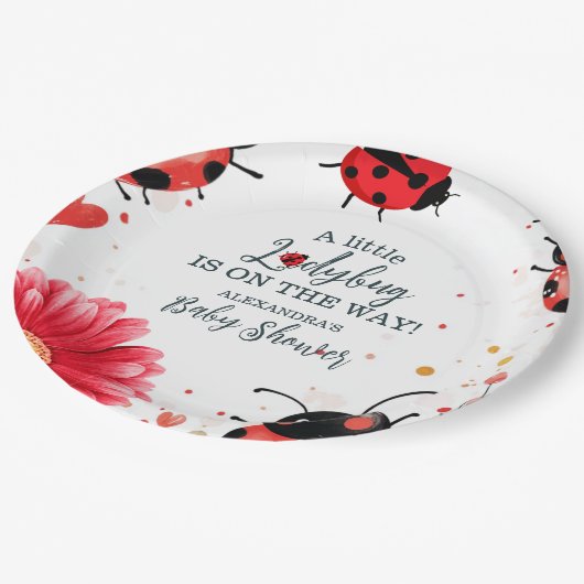 Boho Little Ladybug Babydusche Pappteller (Schrägansicht)