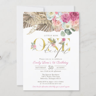 Boho Little Miss ONEderful Floral 1. Geburtstag Einladung