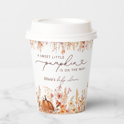 Boho Little Pumpkin Fall Wildblumen Babydusche Pappbecher (Vorderseite)