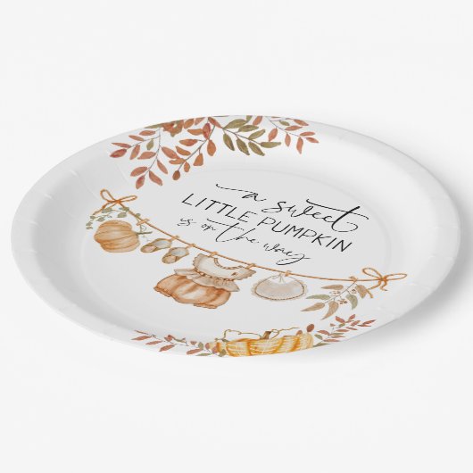 Boho Little Pumpkin ist auf der Way Baby-Dusche Pappteller (Schrägansicht)