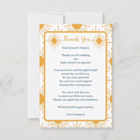 Boho Little Ray of Sun Baby Shower Dankeskarte (Vorderseite)