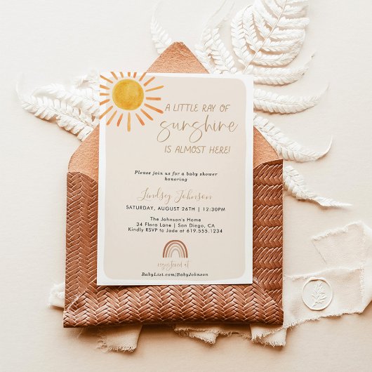 Boho Little Ray of Sunshine Rainbow Baby Shower Einladung