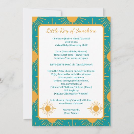 Boho Little Ray Sonnendusche Türkis in der Ferne Einladung (Vorderseite)