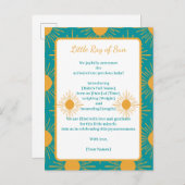 Boho Little Ray Sun Turquoise Geburtsankündigung Ankündigungspostkarte (Vorne/Hinten)