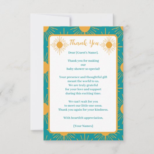 Boho Little Ray von Sun Turquoise Baby Shower Dankeskarte (Vorderseite)