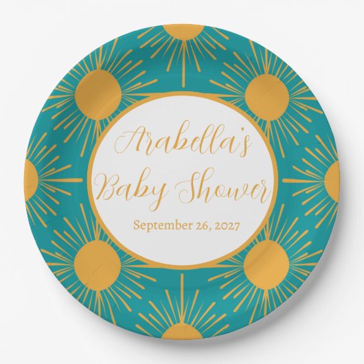 Boho Little Ray von Sun Turquoise Baby Shower Pappteller (Vorderseite)