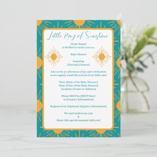 Boho Little Ray von Sunshine Turquoise Baby Shower Einladung (Stehend Vorderseite)