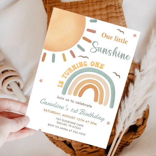 Boho Little Sunshine 1. Geburtstag Party Einladung