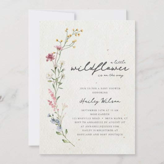 Boho Little Wildblume Babydusche Einladung (Vorderseite)