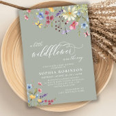 Boho Little Wildblume Script Green Baby Shower Einladung