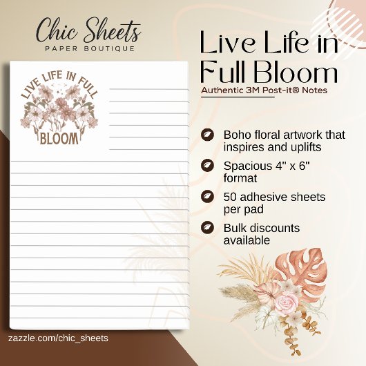 Boho Live Life in Full Bloom 3M Post-it® Notizen
