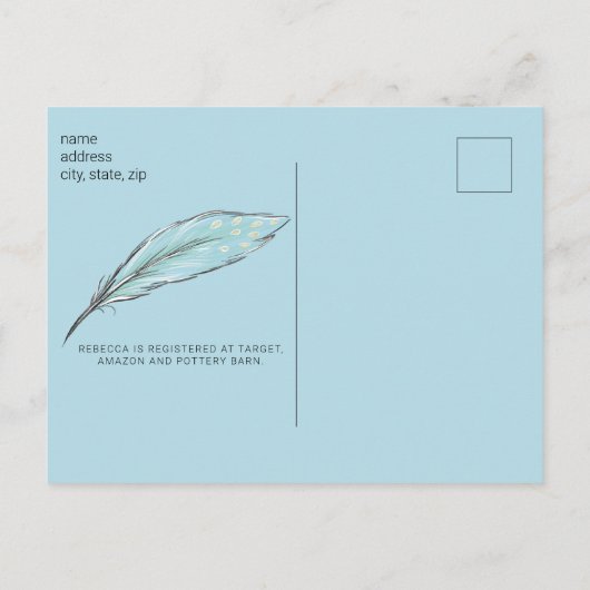 Boho Llama Feather Oh Baby Boy Shower Ankündigung (Rückseite)