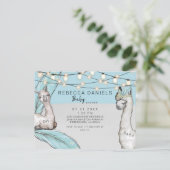 Boho Llama Feather Oh Baby Boy Shower Ankündigung (Stehend Vorderseite)