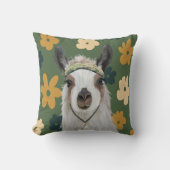 Boho Llama Green Retro Blume Kissen (Vorderseite)